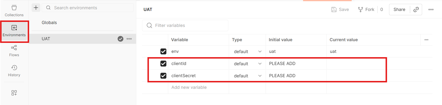 UAT Environment Variables